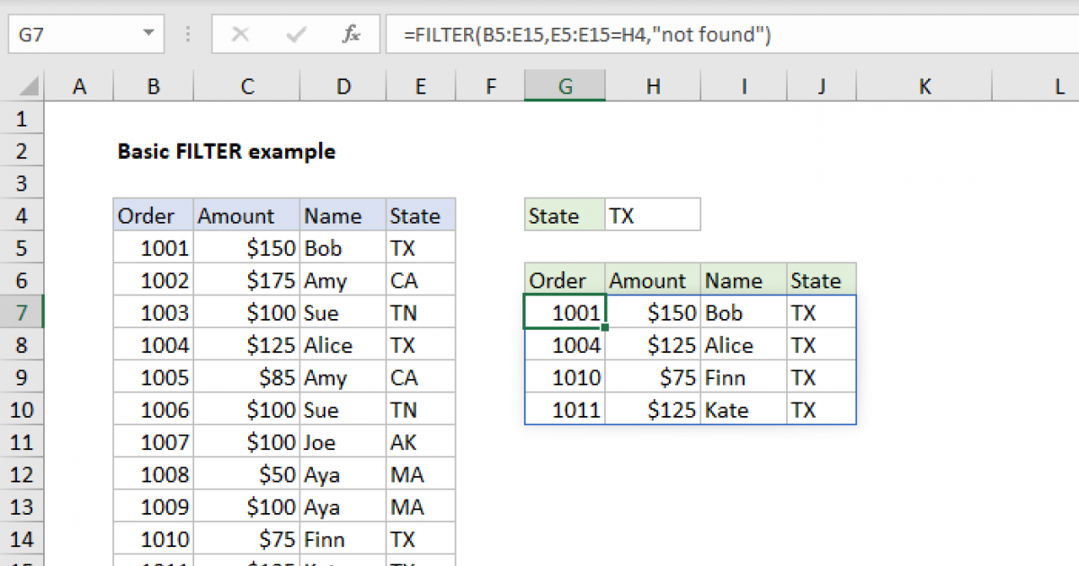 Basic filter example excel formula exceljet
